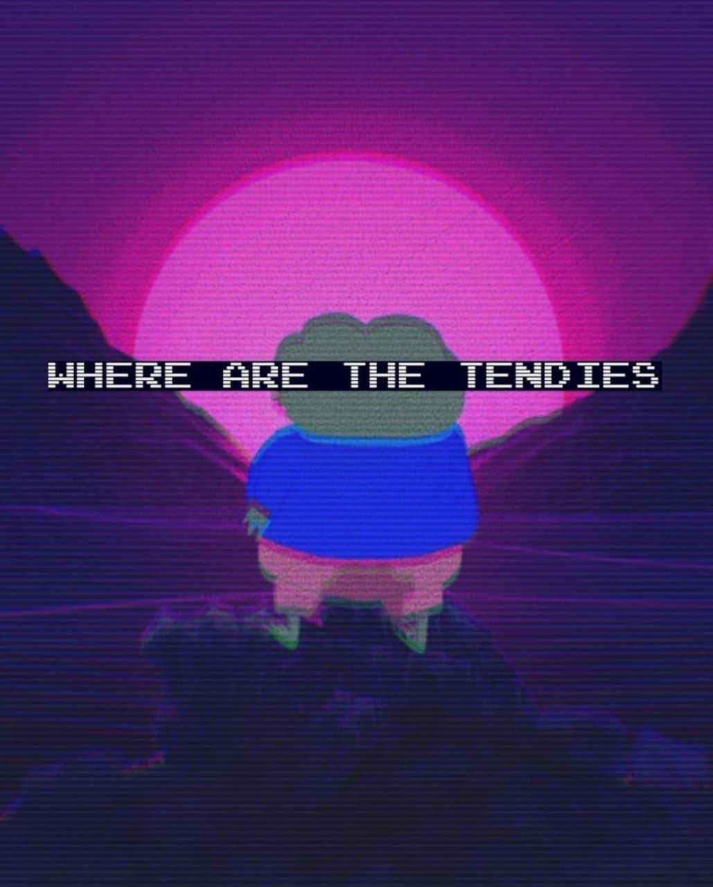Vaporwave Pepe asking where are the tendies