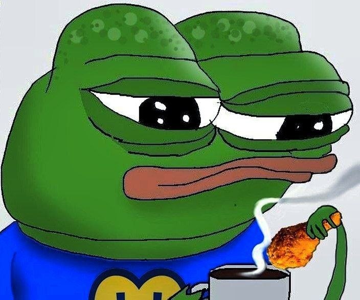Pepe dipping a drumstick in coffee