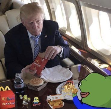 Pepe eating nuggets on the plane